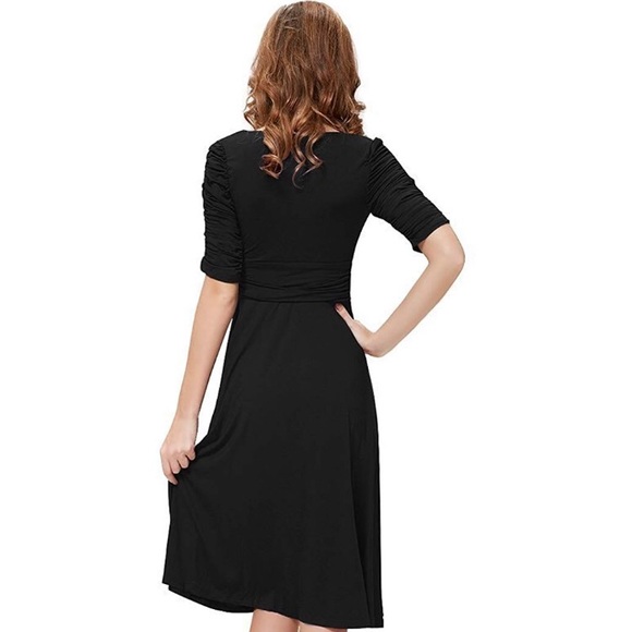 Women's Deep V Neck Waist HalfBubble Sleeves Dress - Picture 2 of 8